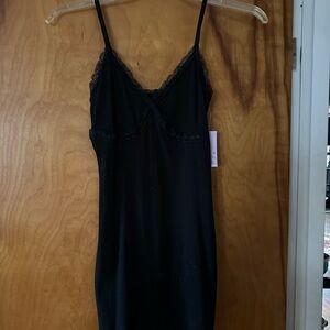Elegant Black Lace Trim Slip Dress